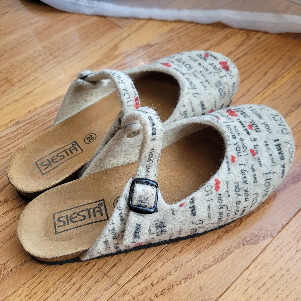 Siesta I Love you Felt Wool Clogs Unique Mary Jane Mule